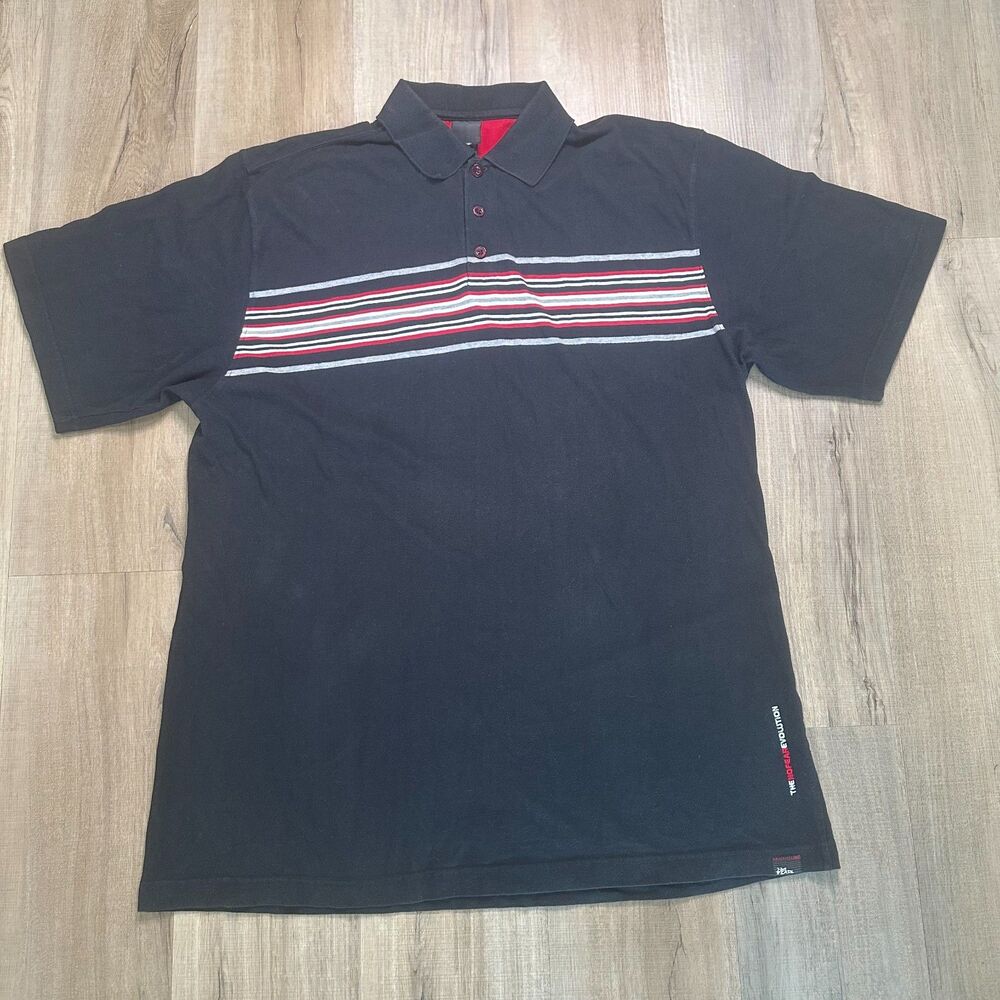 No Fear Men's XXL Black Red Striped Polo Shirt VTG Y2K 90s 00s Faded